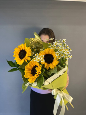 Букет"Встреча с одноклассниками" с подсолнухами