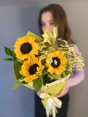 Букет"Встреча с одноклассниками" с подсолнухами