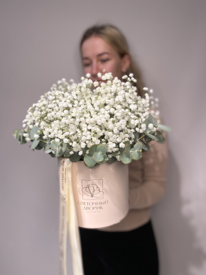 Композиция в коробке с гипсофиллой Воздушный поцелуй