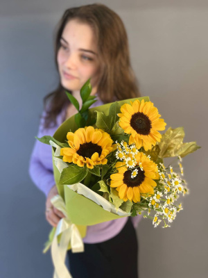 Букет"Встреча с одноклассниками" с подсолнухами